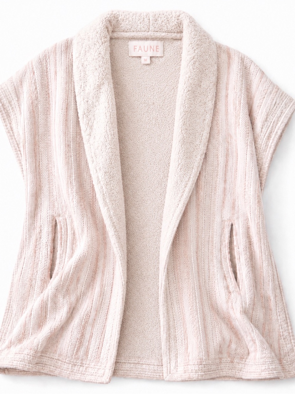 Faune Cotton Knit Shawl Collar Vest Oatmeal Cream Size Medium - Picture 2 of 8